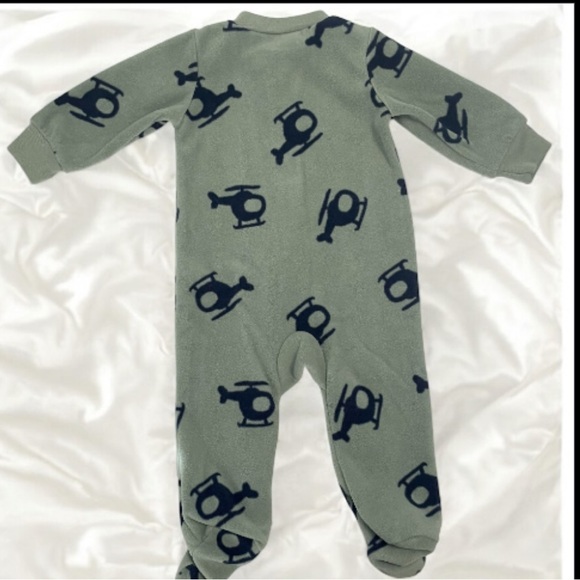 Carter's Green Helicopter Print Footie Fleece PJ’S - Picture 2 of 8